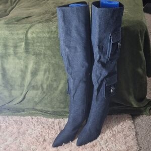 Over-the-Knee Pointed Toe Women's Boots in Dark Denim